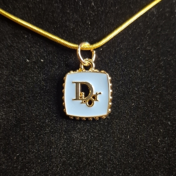 Upcycled Jewelry - Elegant Upcycled Gold Necklace with Light Blue Pendant #8